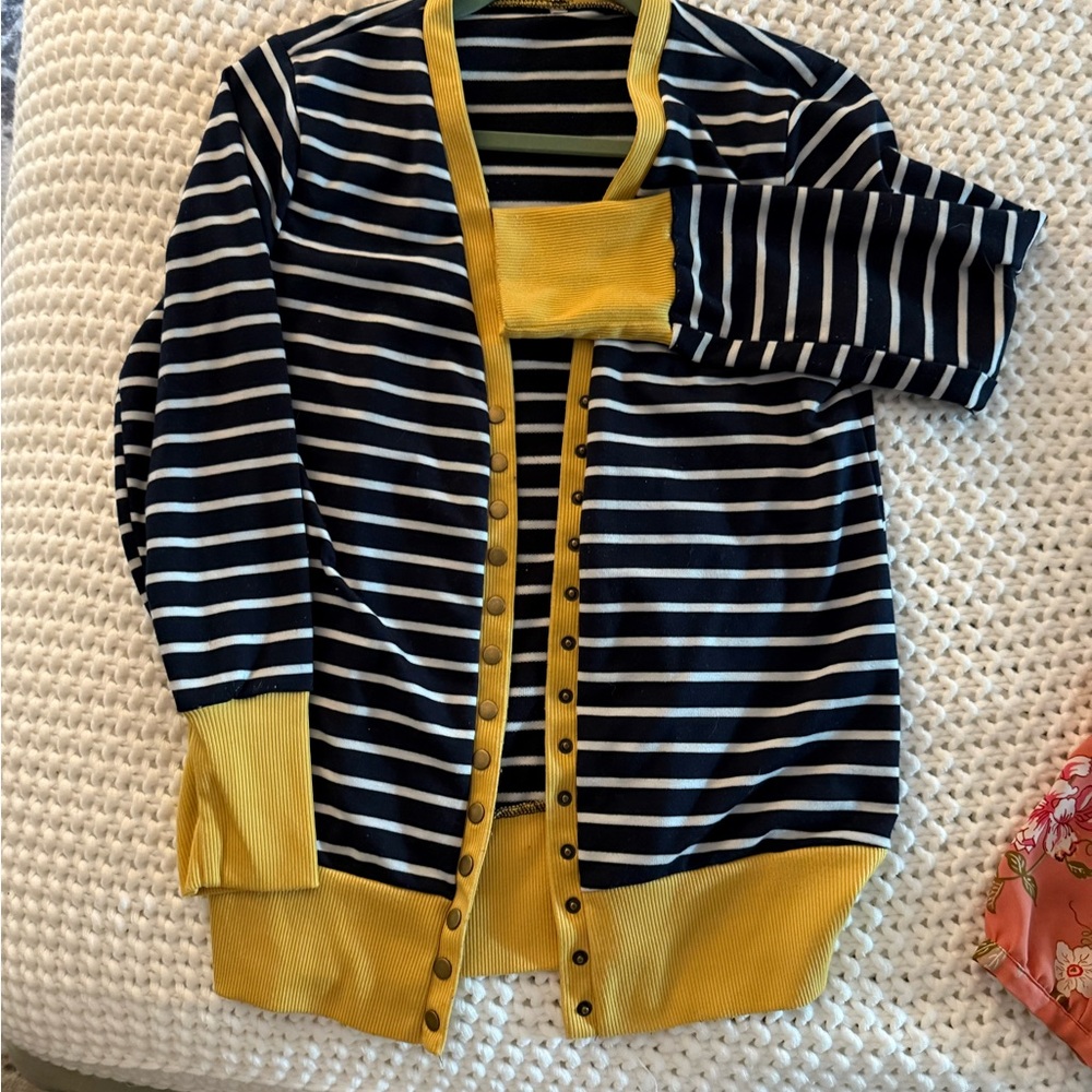 Striped Cardigan with Yellow Accents
